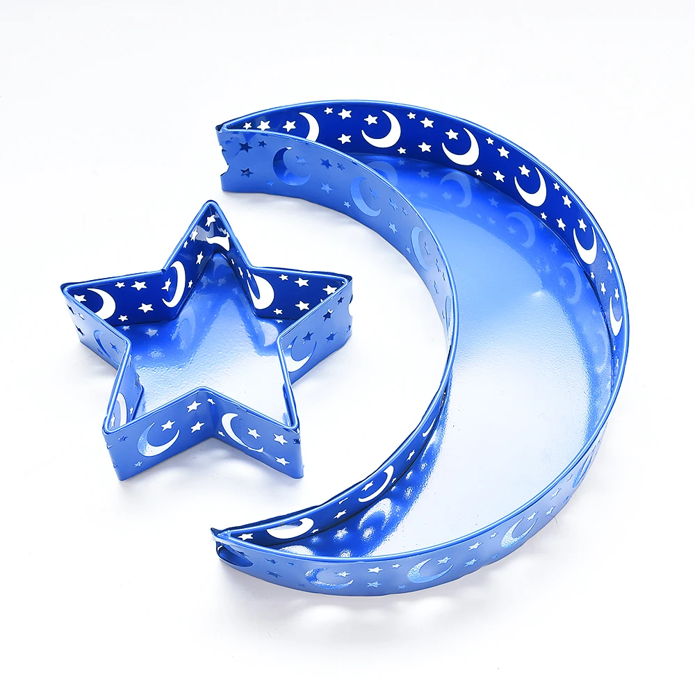 
Moon star shape metal ramadan trays Wholesale custom multi-color Islamic Eid al-Fitr decorative tray 