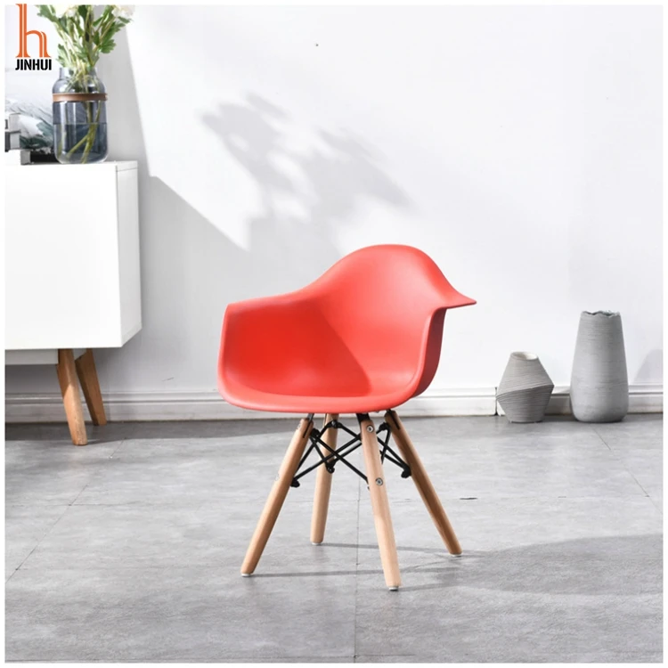 
Dining Chair PP Shell Red Kitchen Chairs with Fixed wood Legs with Wooden Grain Original Modern Design 