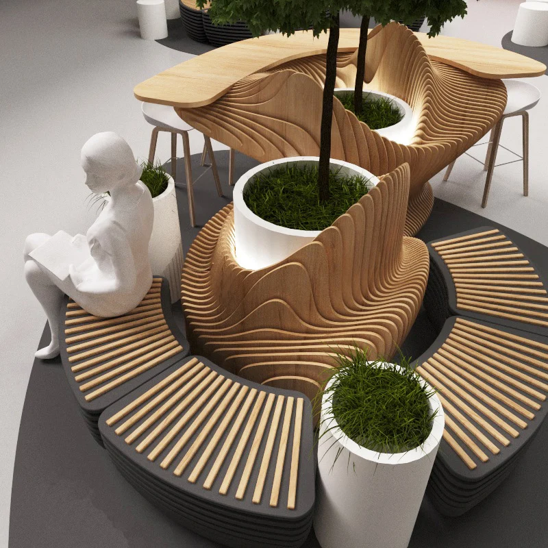 Y502 Hot selling Flower pot Planter chair stool set wooden and metal artistical outdoor indoor commercial leisure furniture