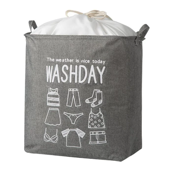 Waterproof Round Cotton Linen Collapsible Storage Baskets Large Laundry Basket Drawstring