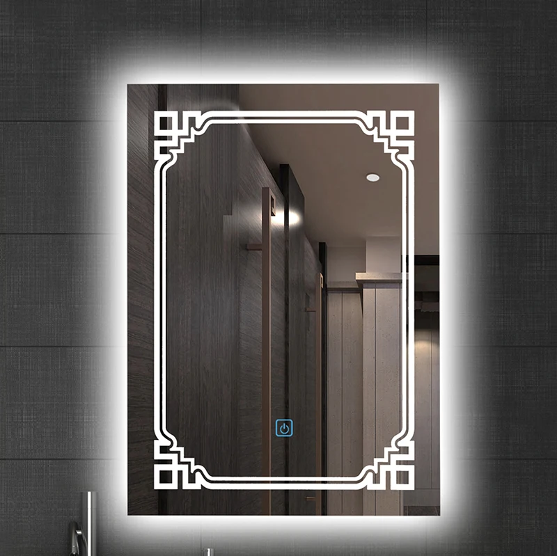 1044 model hot sell Illuminated Square Led Bathroom stick on wall lighting makeup mirrors with led light