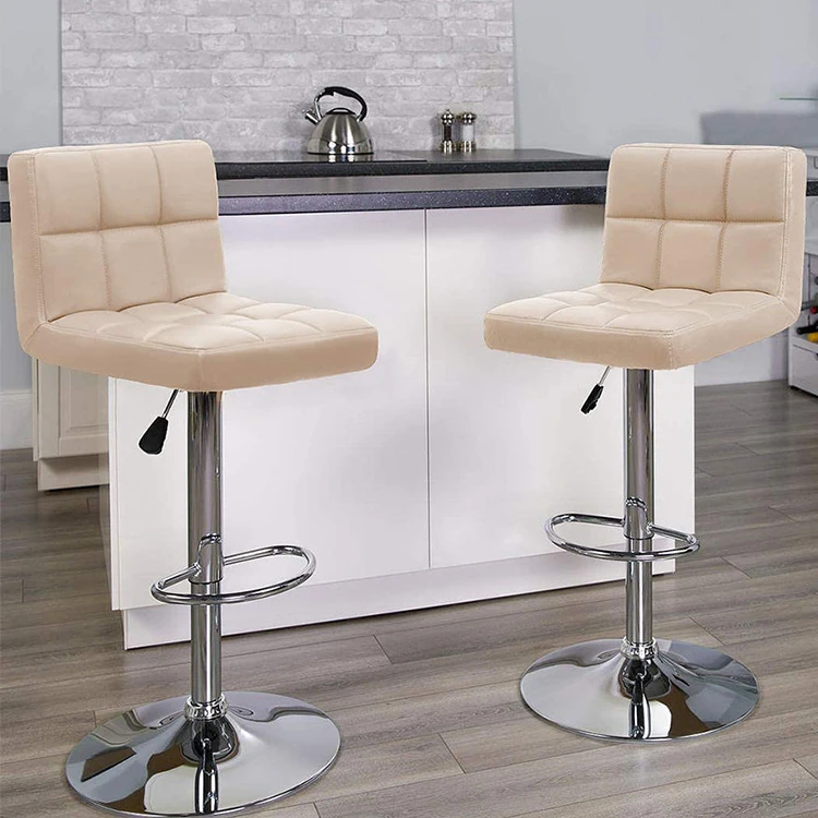 Modern Nordic Height Adjustable Beige Synthetic Leather Breakfast Bar Stool