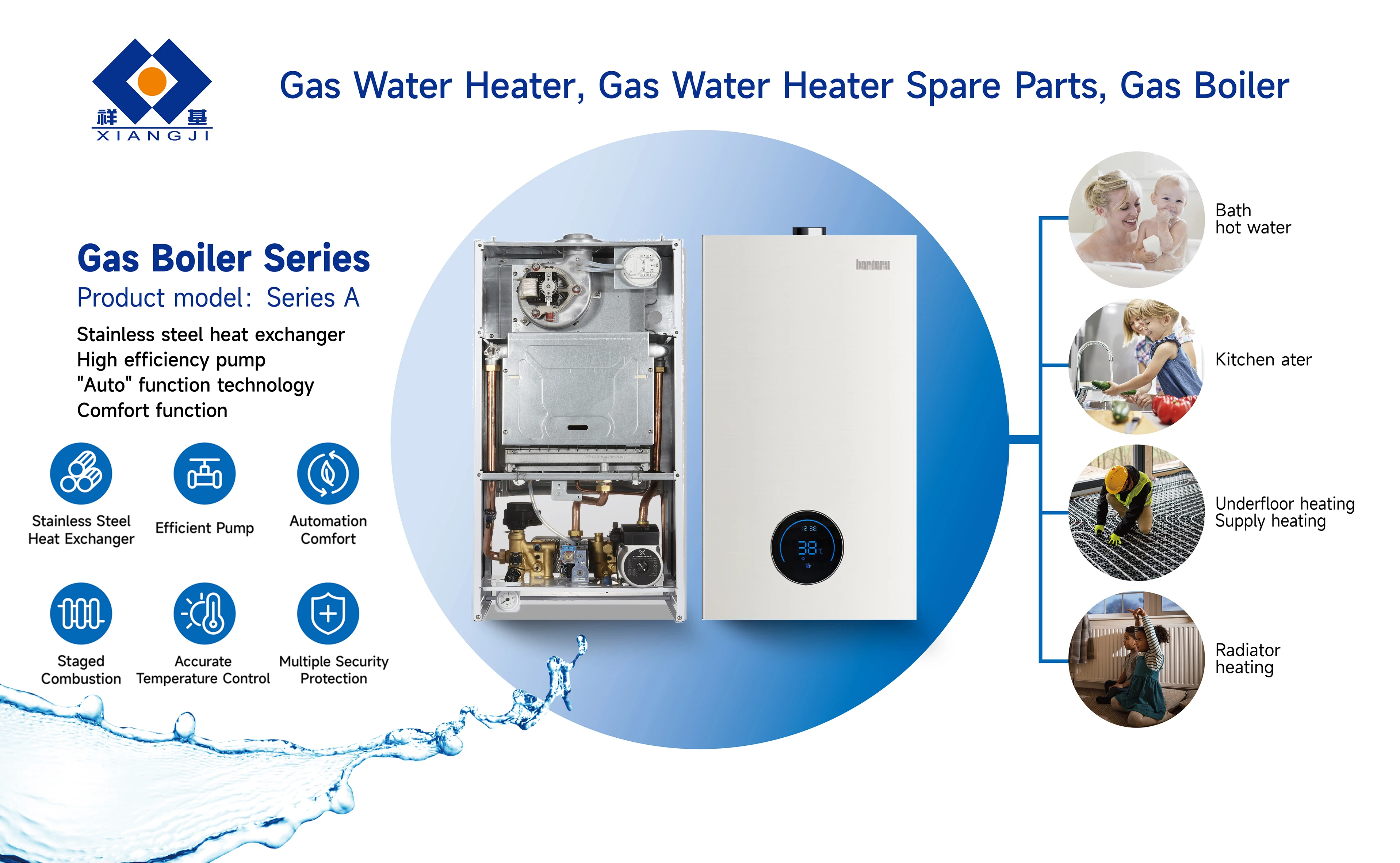 24KW Combi Boiler Indoor Home Thermostatic Heating System with Tankless Storage Electric Power Source Natural Gas Steel Housing