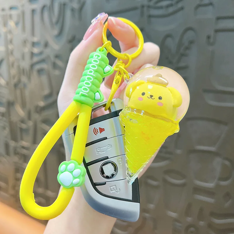 Small Gift Cute Backpack Pendant Quicksand Bottle Ice Cream Keyring Creative Cat Kuromi Melody Cinnamoroll Liquid Keychain
