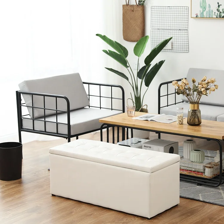 Large Leather Upholstered Seat Stool Shoe Rack Waterproof Organizer Folding Storage Bench Ottoman