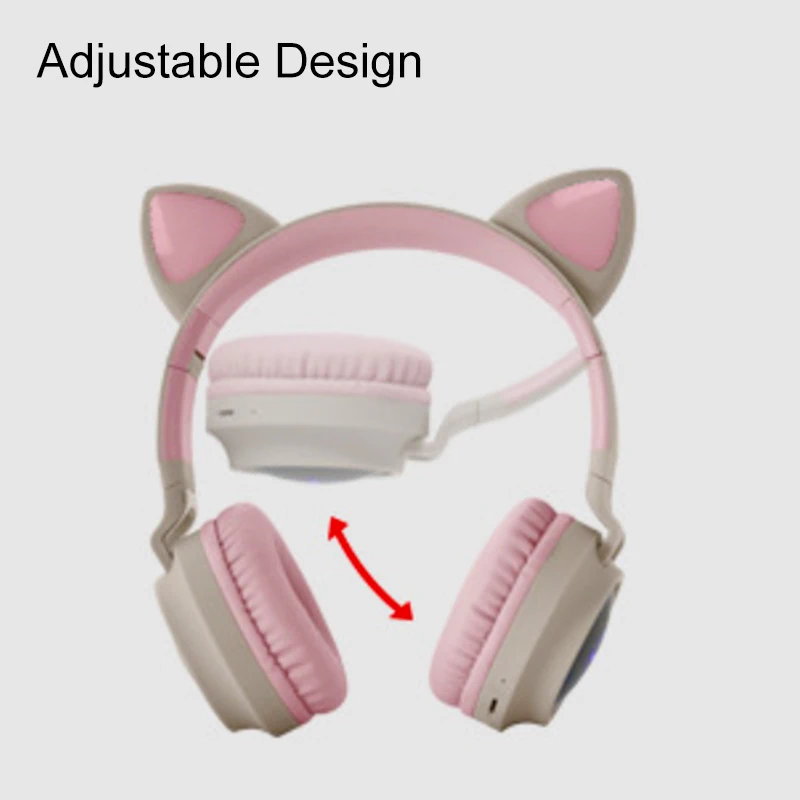 Dropshipping Pink Wireless Cat Ear Headphones Music LED Lovely Kids Earphone