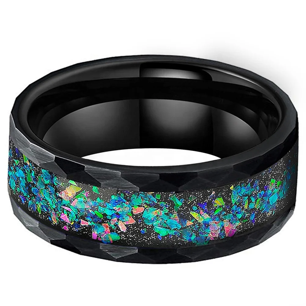 Ювелирные изделия Coolstyle 8 мм черное кольцо из вольфрама в форме молотка для мужчин и женщин инкрустация галактическим опалом модные ювелирные