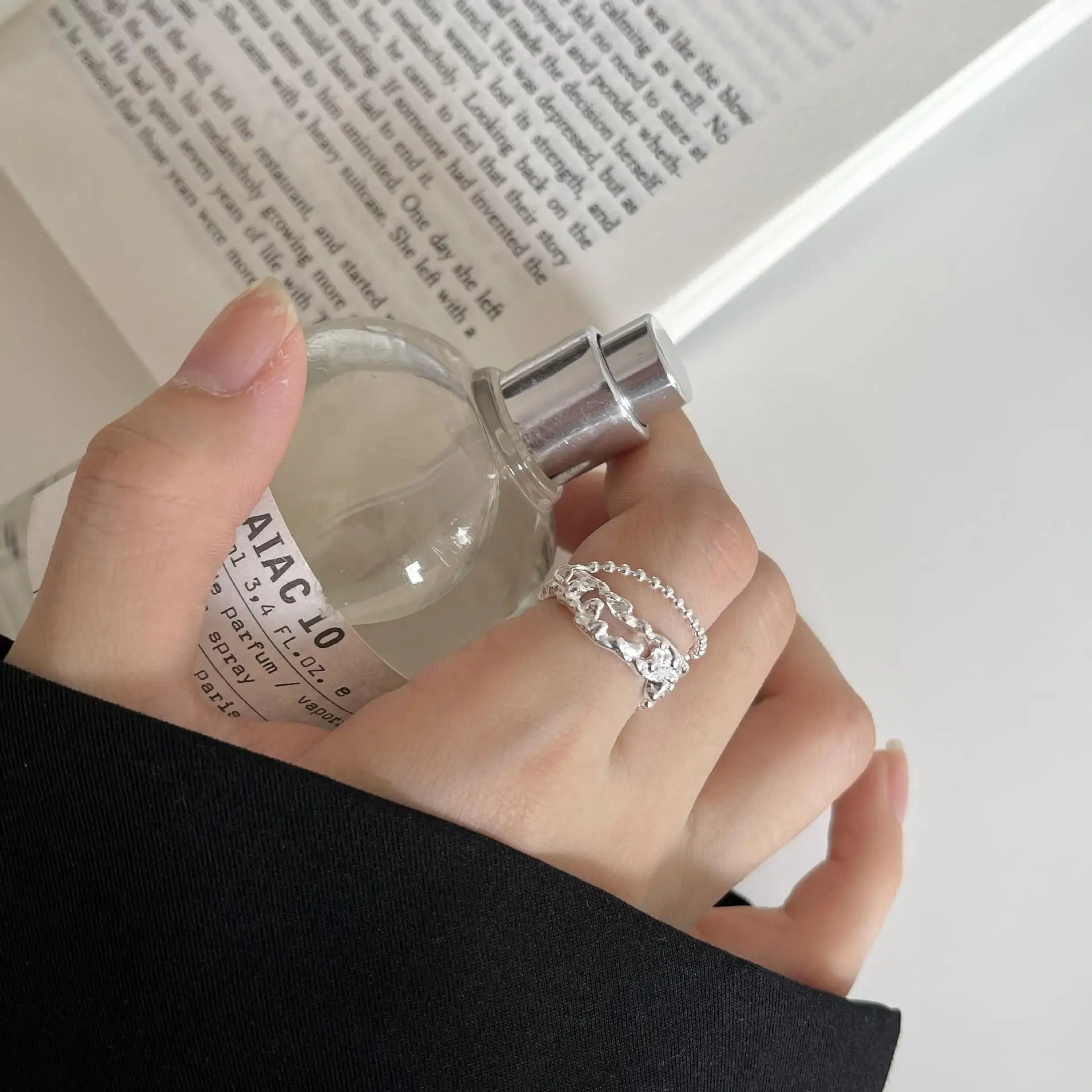 VIANRLA 925 sterling silver open dedicate ring with ball chain for women