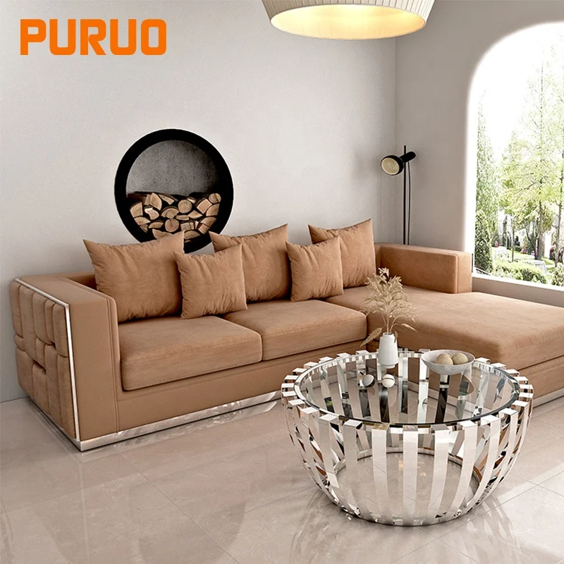 PURUO luxury living room home furniture modern style sectional recliner corner fabric velvet sofa set