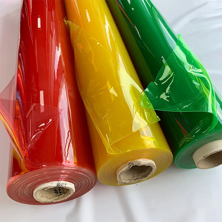 Soft flexible color pvc film roll super clear stretch handbags film jumbo roll print film for handbags beach bags gift glass