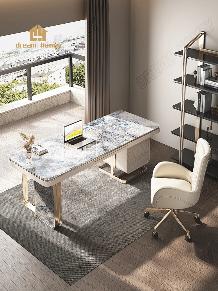 Italian minimalist desk household modern simple light luxury computer desk luxury stone Italian high-end rock plate desk