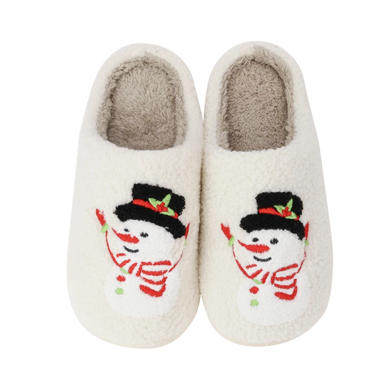 Custom Winter Cheap Available Plush Christmas Slippers Fluffy Santa Gingerbread Slippers for Men and Women