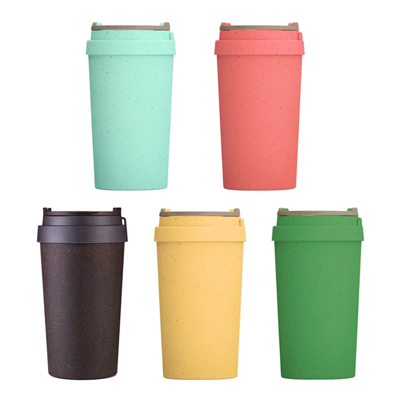 14oz Eco Friendly Portable Travel Mug Coffee Biodegradable Wheat Straw Double Wall Reusable Coffee Cups