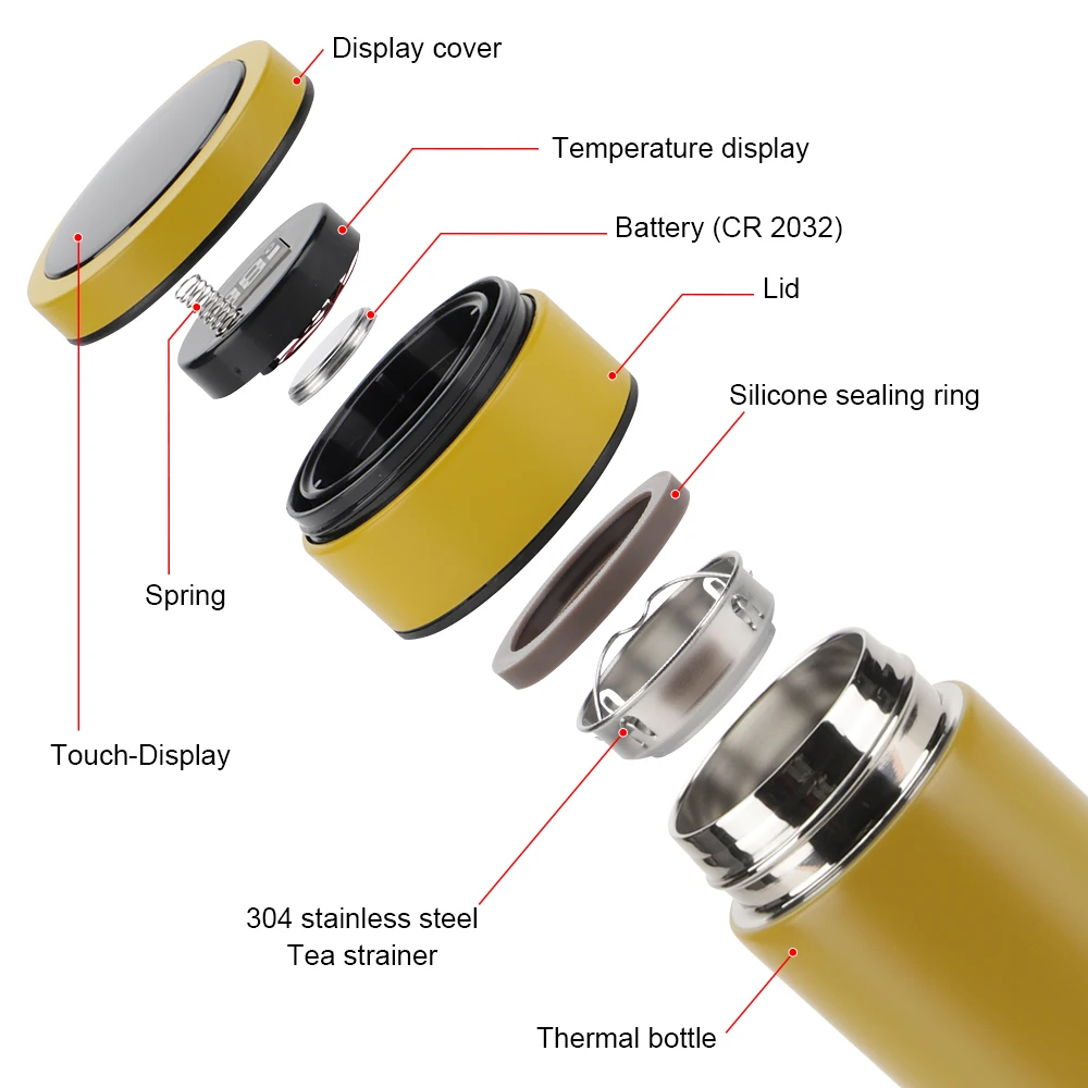 Tea Infuser Bottle Smart Sports thermos  LED Temperature Display Double Wall Vacuum Insulated Water Bottle Batteryreplace the