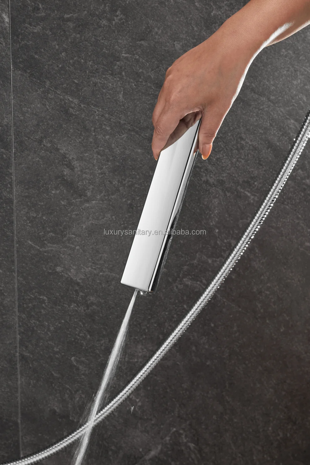 brass material muiti function bathroom shower set silver color shower mixer with dual flow hand shower and sprayer