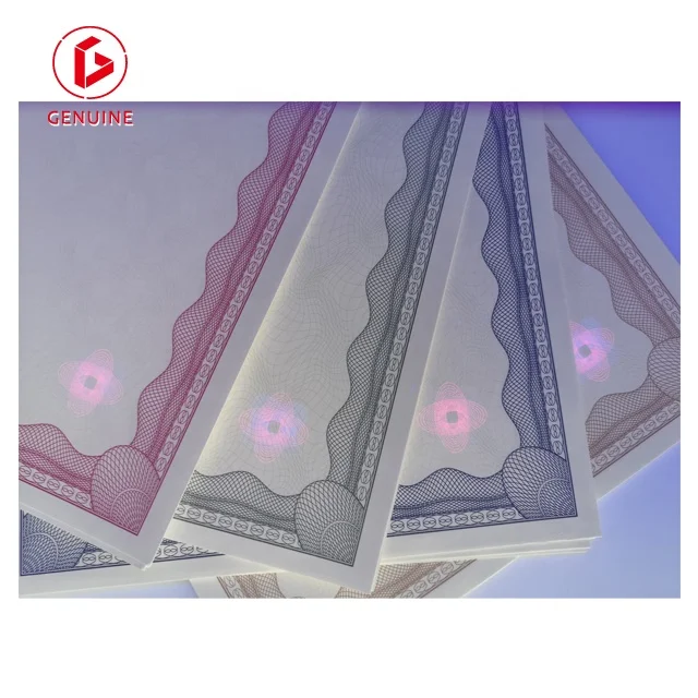 Customized fluorescent temperature change special ink fiber security paper certificate