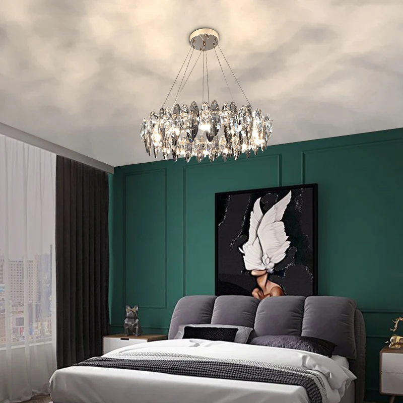 
LED Modern Oval Crystal Suspension Luminaire Lampen Chandelier Hanging Lamp Lighting Lustre Chandelier Lighting For Dinning Room 