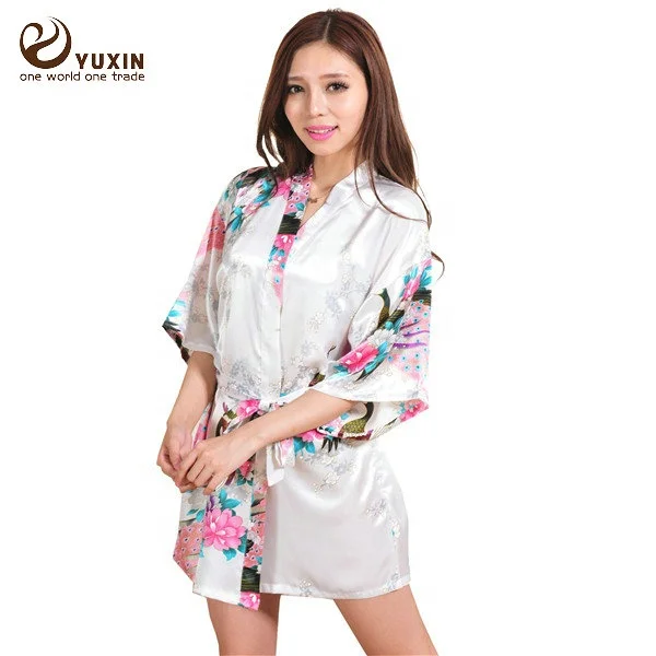 Long sleepwear Satin fashion Kimono Robes women bridal silk ROBE Long Nightgown 0609008