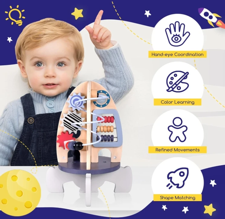 Wooden Montessori Busy Board for Toddlers Fine Sensory Activity Motor Skills Educational Toys Travel Toys for Kids & Toddlers