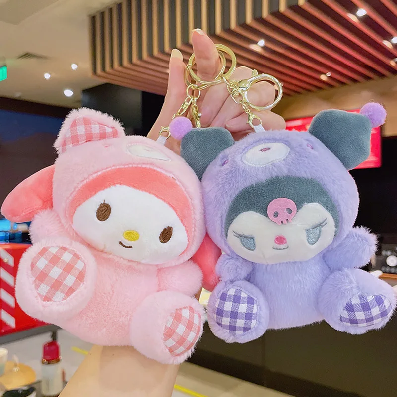 HECION Kids Cute Giveaway Gift Plush Stuffed Doll Keychain Sanrio Hello Kitty Kuromi Purin Melody Key Chain
