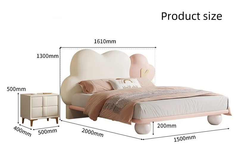 Single Child Bed with Real Leather & Solid Wood Frame Comfortable Bedroom Bedding Set Modern Design by Tree Model
