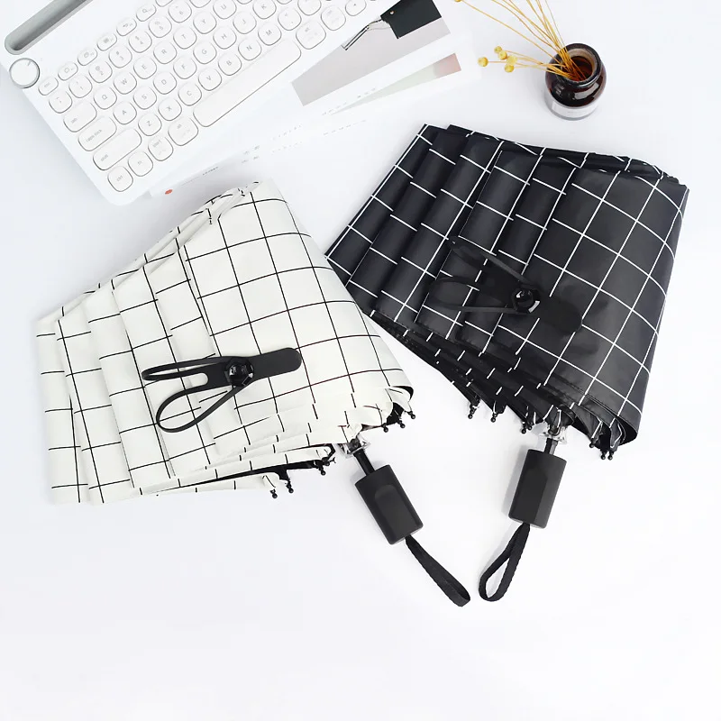 Wholesale Classic plaid umbrella colorful 3 folding umbrella gift 21inch manual travel paraguas