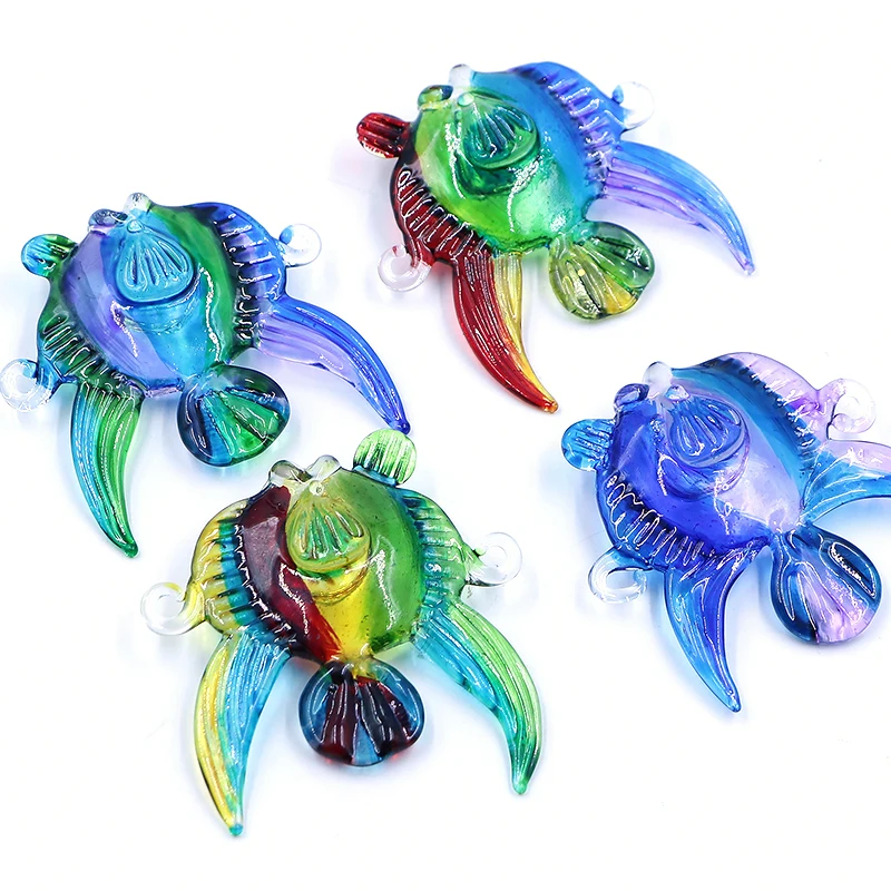 High Quality Color Small Murano Painting Hanging Glass Fish Figurine Ornament