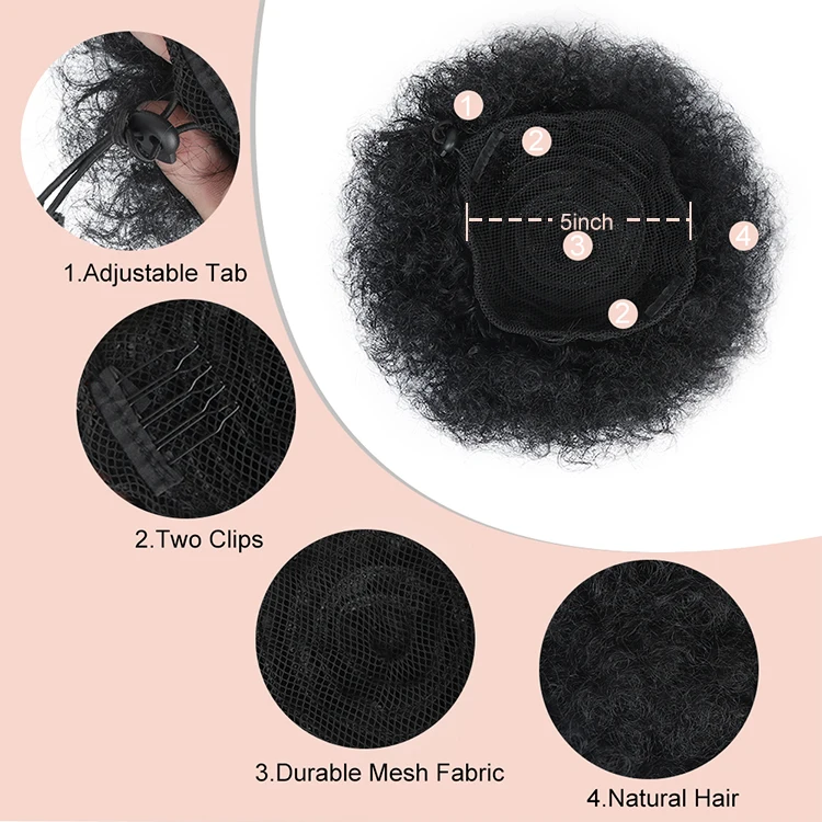 Puff Synthetic Bun Afro Chignon Hairpiece Drawstring Ponytail Kinky Curly Short Afro Bun