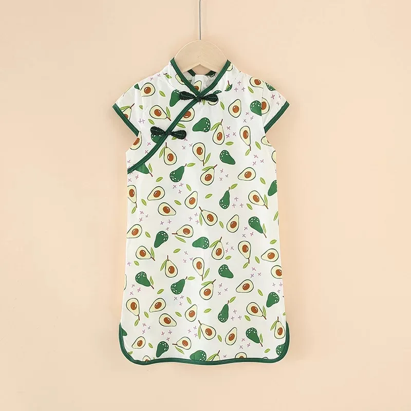 Новое милое детское китайское платье с цветочным принтом для девочек, платье для девочек