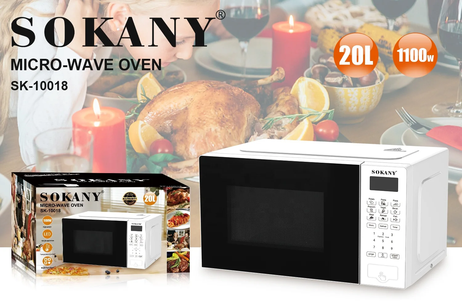Premium Brand SOKANY 10018 with grill 20L White microwave oven Household appliances