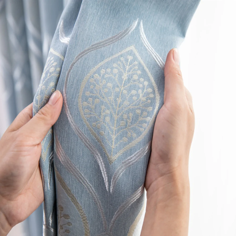 American Style Luxury Window Floral Valance Jacquard Curtain Ready Made Wholesale Living Room Hotel Curtains