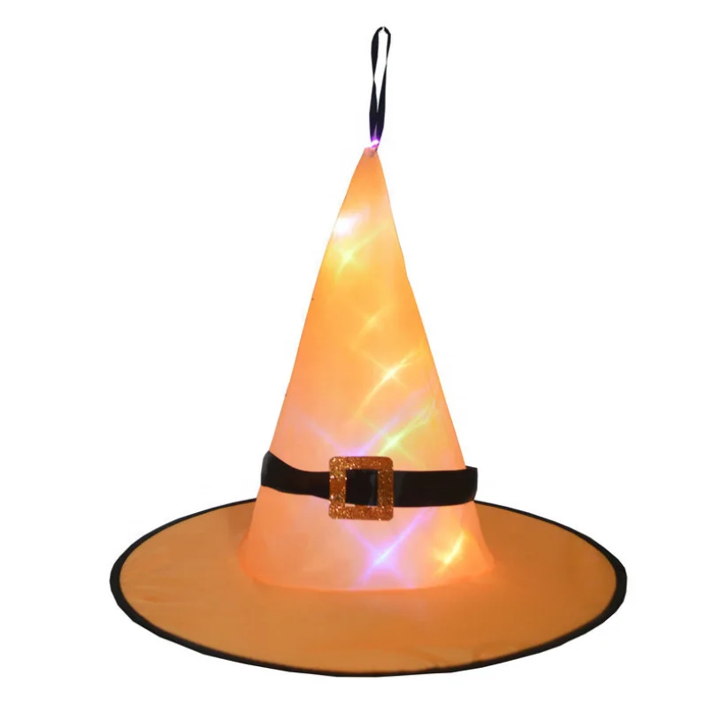 halloween outdoor yard decoration hanging lighted glowing witch hat decorations with led battery operated for tree decoration