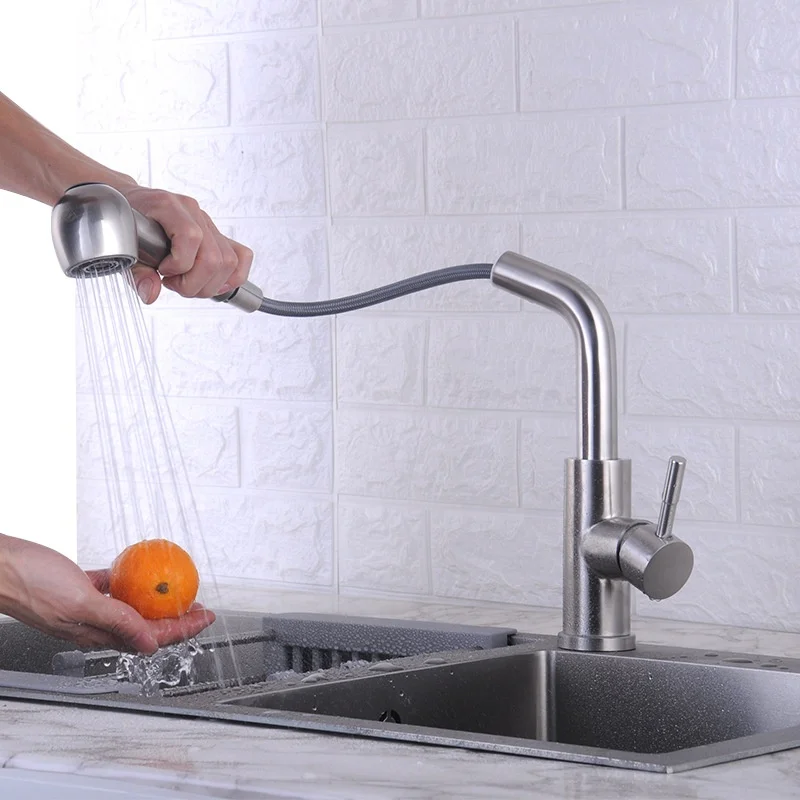 High Quality 304 Stainless Steel Pull Out kitchen Faucet With Sprayer