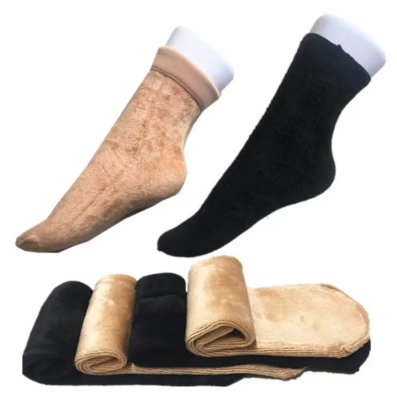 Women Winter Warm Thicken Thermal Socks Wool  Snow Black Skin Seamless Sock  Soft Boots Floor Sleeping Socks