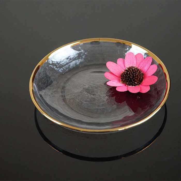 Wholesale Wedding Decoration Hammered Gold Rim Glass Charges Plates