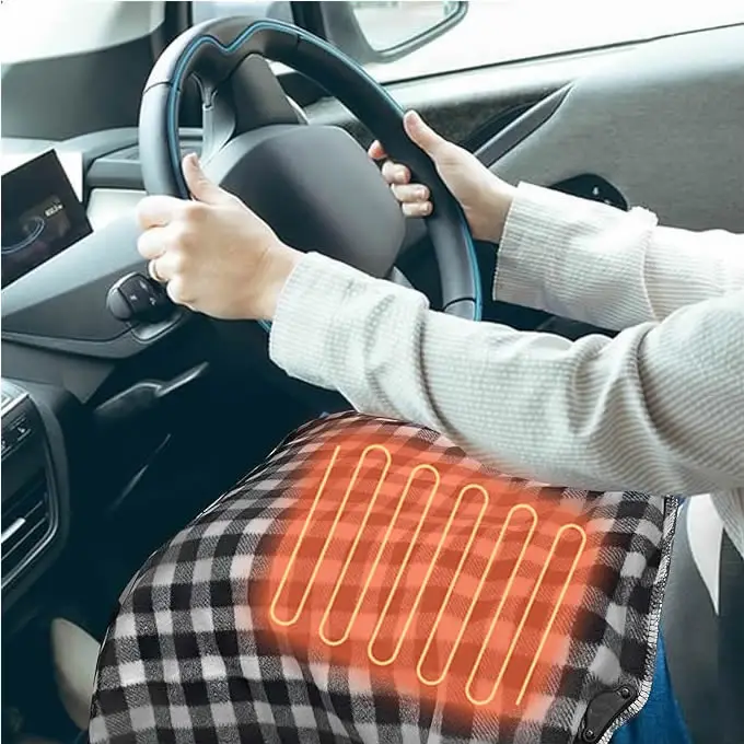 USB Heated 12 Volt Travel Blanket for Car Truck SUV Wearable Electric Throw for Winter Camping for Cold Weather