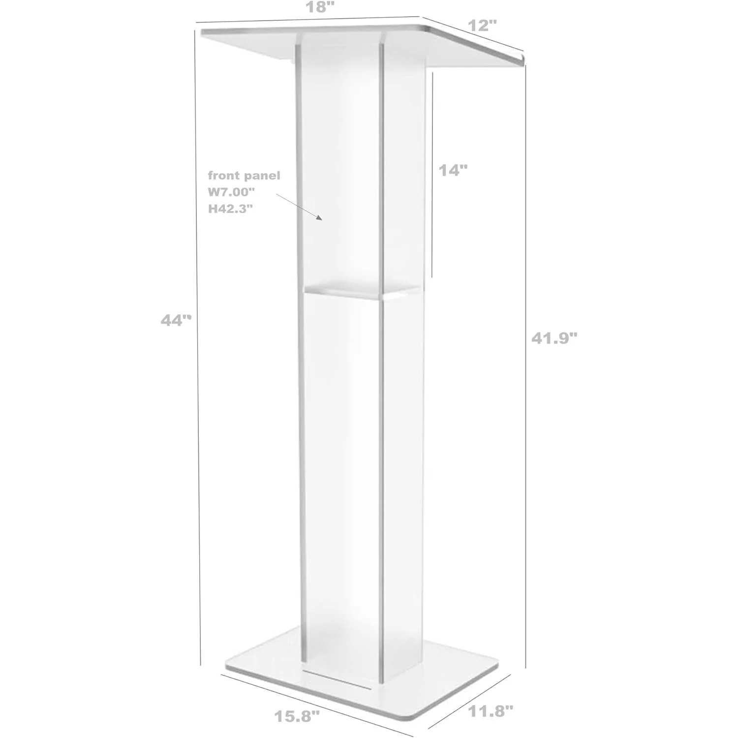 Hot Sale Custom Clear Stage Podium Stands Plexiglass Lectern Acrylic Pulpit Podium with Inner Shelf for Church Speech