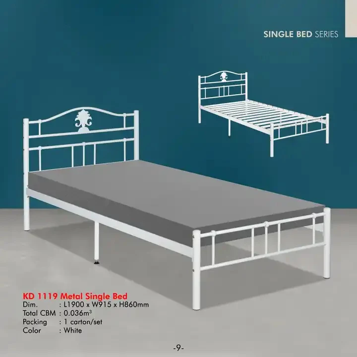 Premium Quality School Hospital Single Bed Sets KD-1119 Metal Single Bed Sturdy White Bed Frame