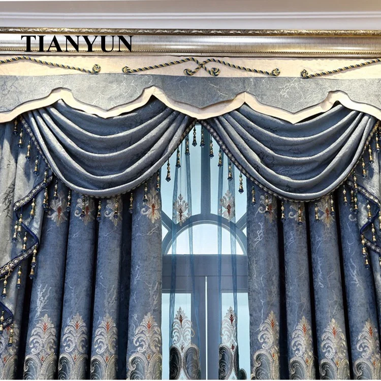 Европейские королевские Роскошные занавески для окна затемняющие синего цвета гостиной