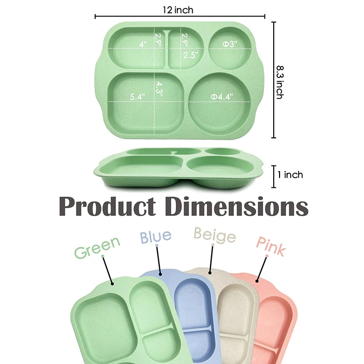 Unbreakable Divided Plates Wheat Straw Tray Large Fast Food Tray for Toddlers Adults Children Lightweight Plates