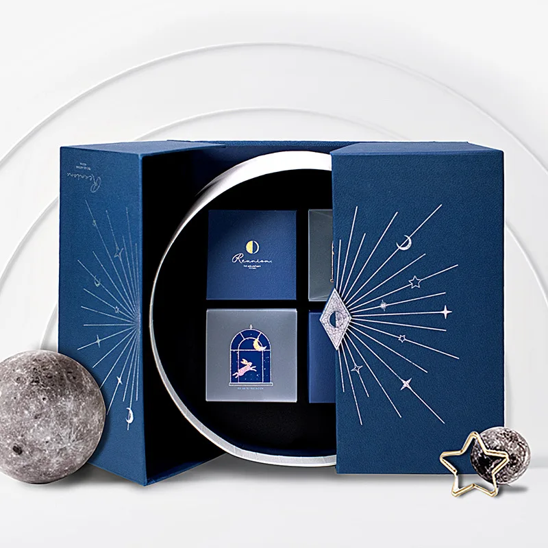 Hot sale star and moon dark blue printing high-end gift moon cake packaging box