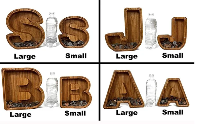Custom Personalised Wooden Acrylic Funny Alphabet Letter Shaped Piggy Bank Money Saving Storage Box for Kids