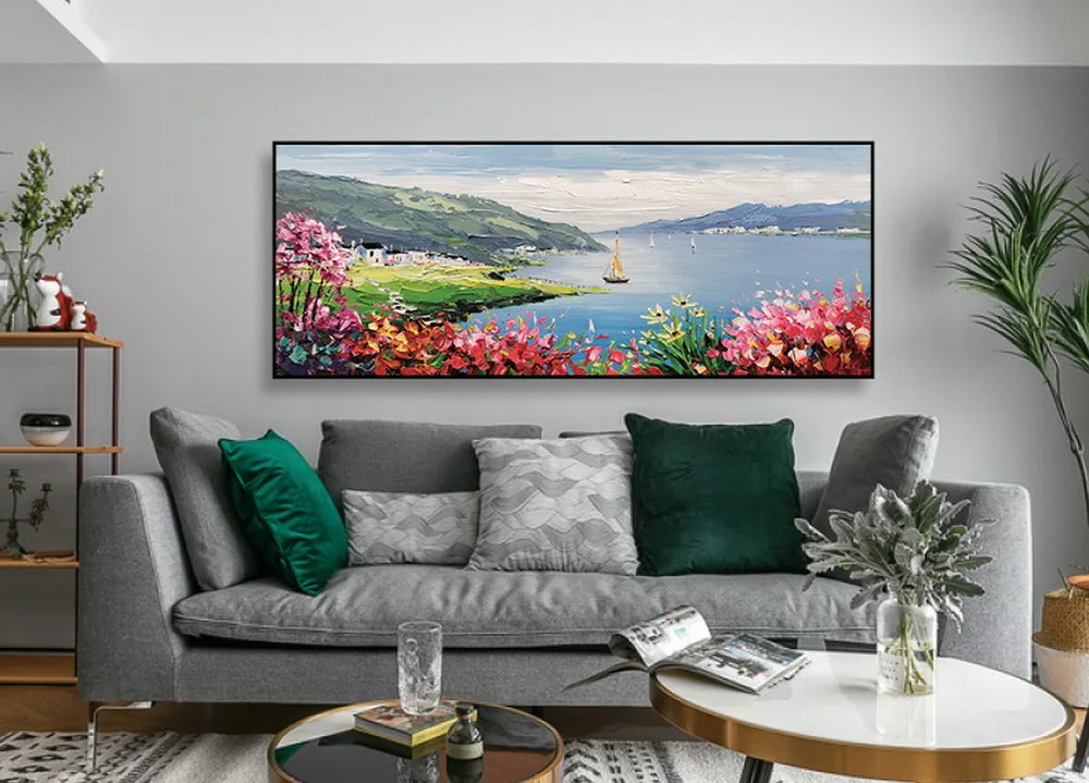 Factory Hot Sale Hand Painted Spring Wind Seascape Oil Painting Heavy Textured Canvas Wall Art Abstract Of Modern Wall Painting