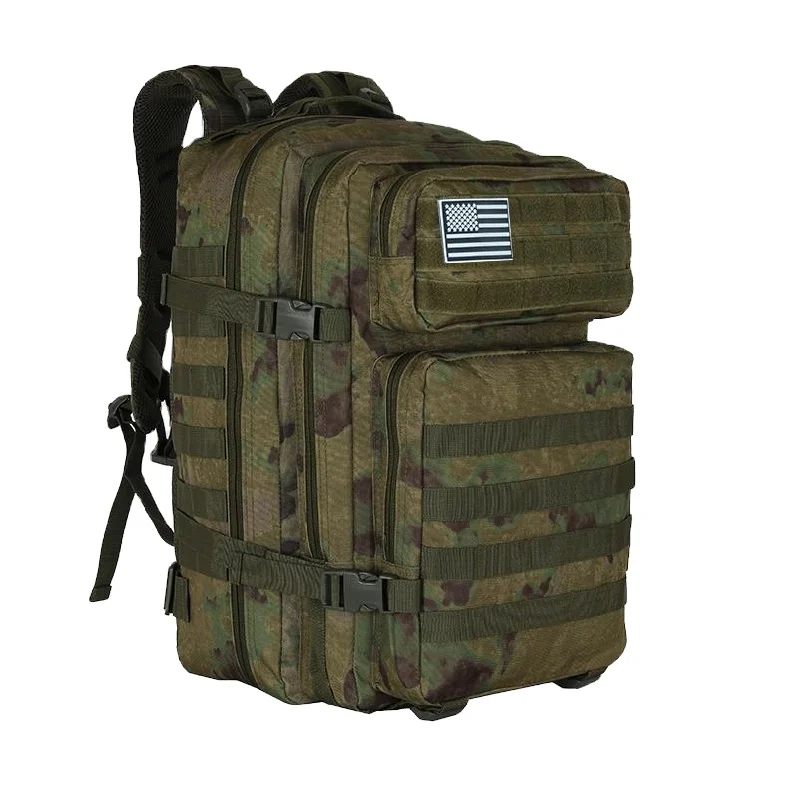High Quality Custom 45L Waste Green Waterproof Tactical Fashion Sports Hiking Bag for Outdoor Unisex Travel Backpack