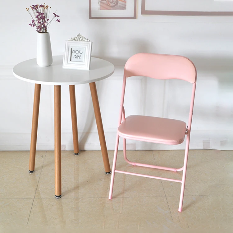 
Chinese Loft Iron Tube Grey PVC Folding Dining Chair 