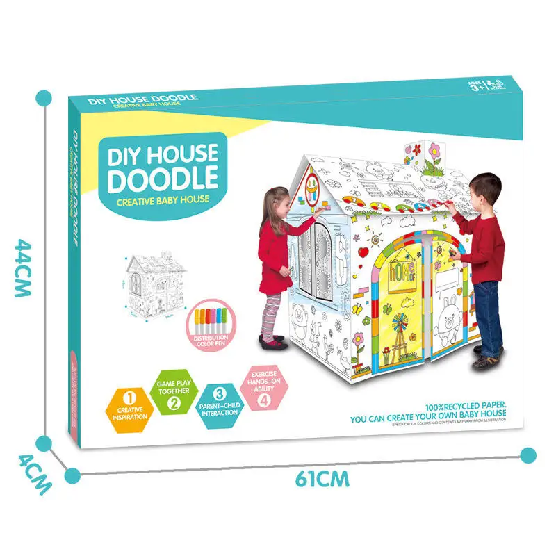 children DIY 3D graffiti toys 3D drawing house boys and girls  creative Giant Easter Bunny House Cardboard Castle Playhouse