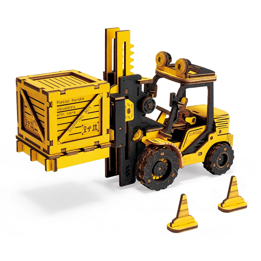 Robotime Rokr DIY Assembled Miniature Toys TG413K Wooden Forklift Car Model Kit 3D Puzzles Wood Crafts