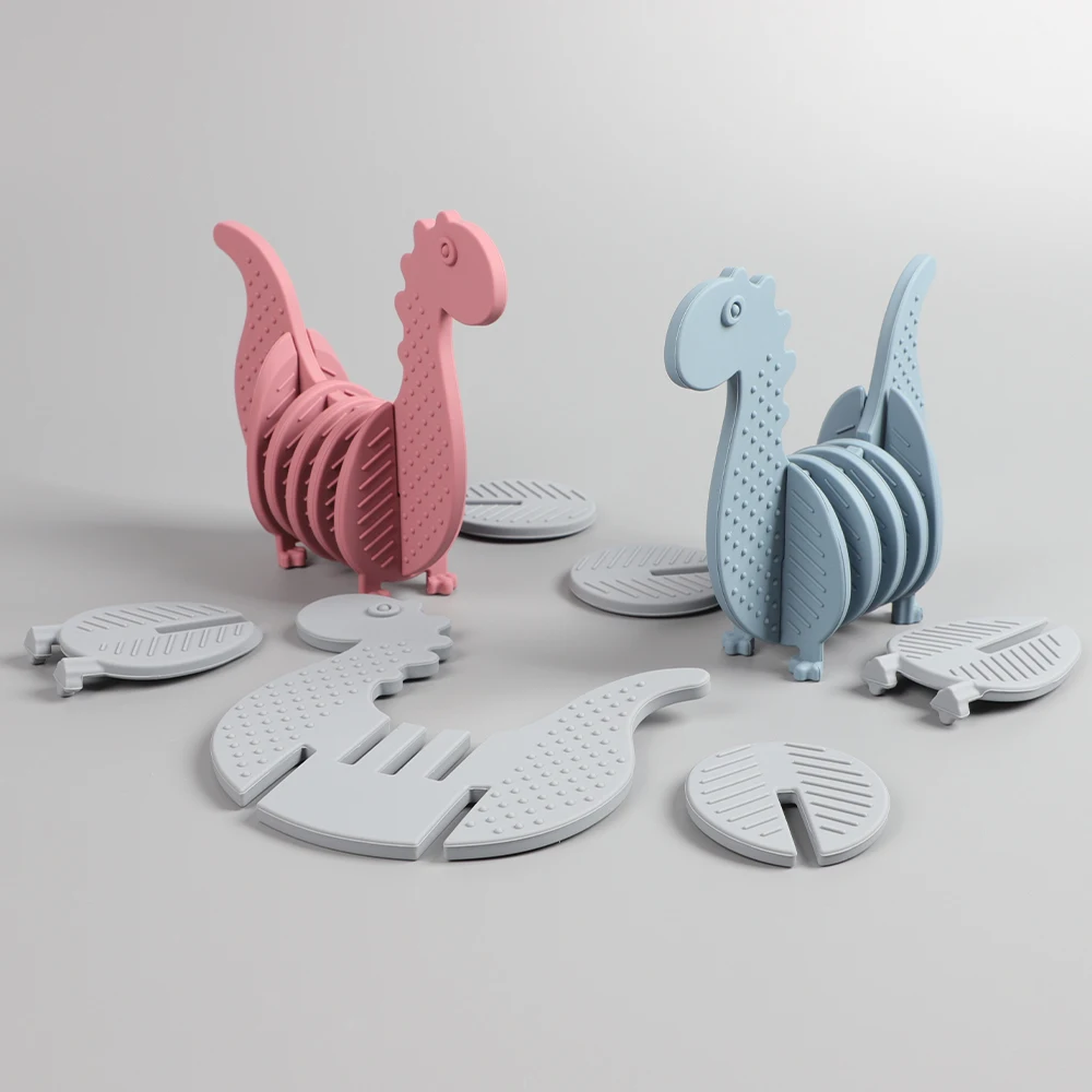 Eversoul OEM ODM BPA Free Dinosaur Shape Baby Teether Silicone Stacking Toys Kids Detachable Educational Jigsaw Toys