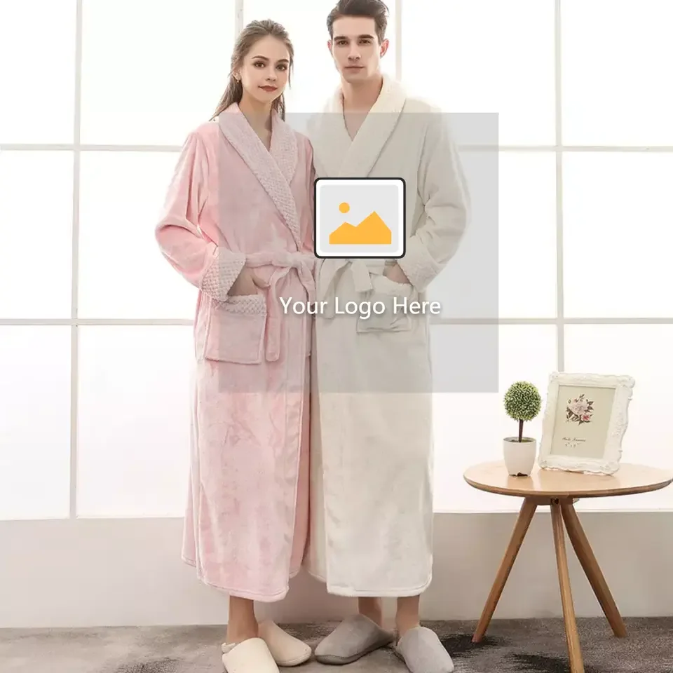 wholesale best price soft thicken plush microfiber fleece bathrobe unisex bath robes for women pajamas men with custom logo