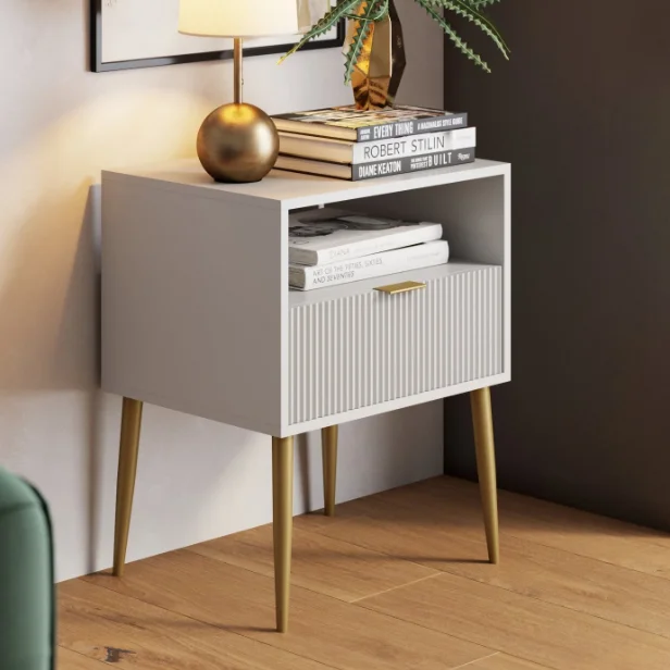 Мебель для спальни с 1 выдвижным ящиком, современная лампа, прикроватный столик, деревянная белая тумбочка